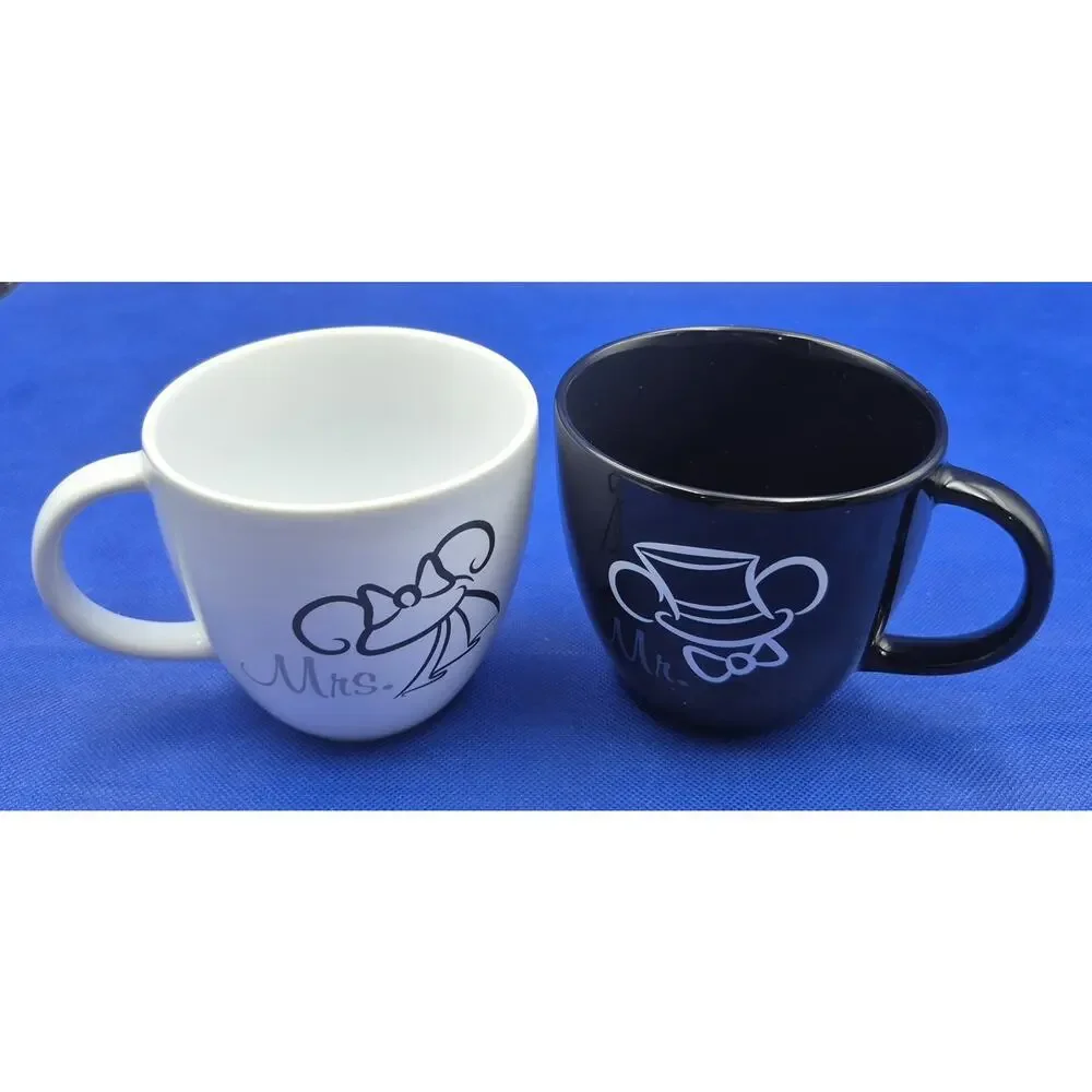 Authentic Disney Parks MR/MRS Black White Mugs 15oz Set of 2 Mickey & Minnie